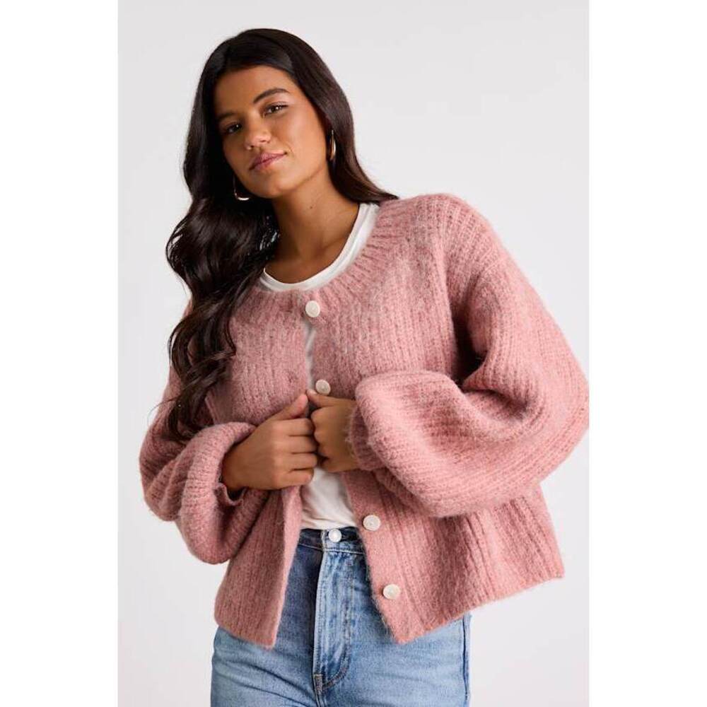 Lulus Marsden Heathered Pink Boxy Cardigan Sweater - Size XS